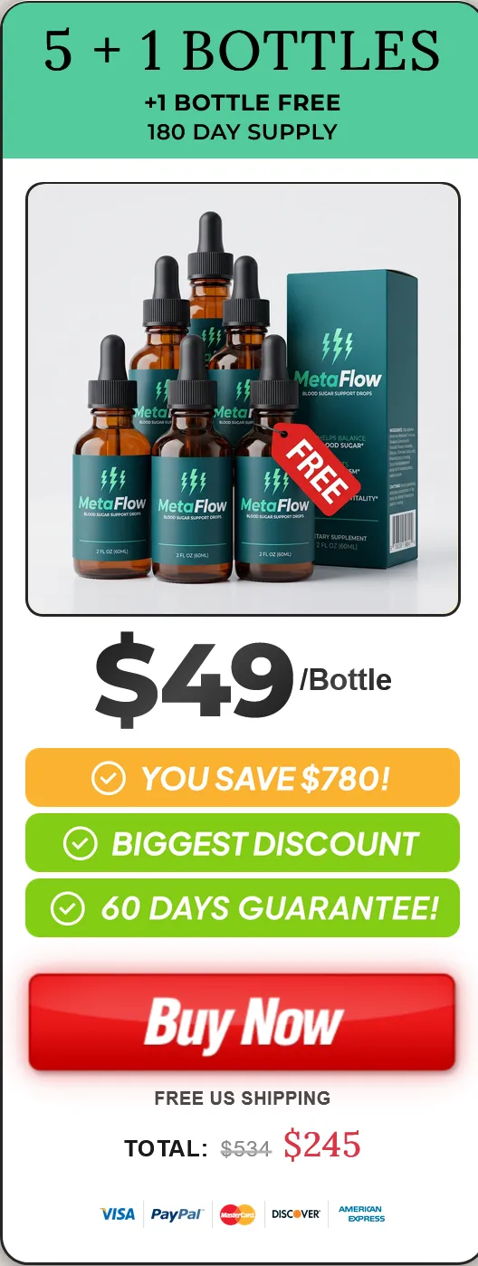 MetaFlow 6 bottle bundle for 180-day blood sugar support and steady daily energy